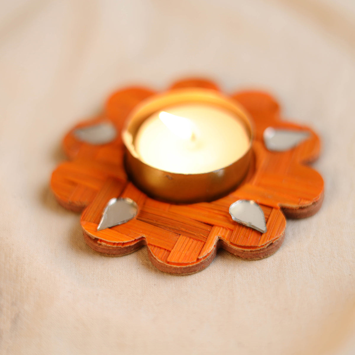 Greenkraft Marigold Handcrafted Bamboo Tealight Candle Holder (Set of 2) 03