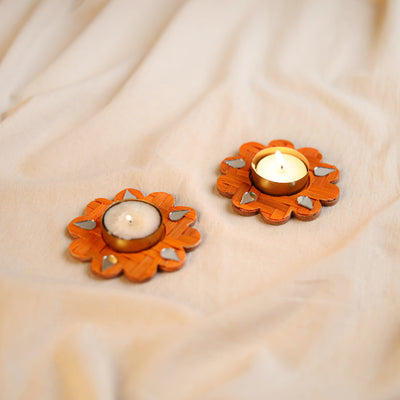 Greenkraft Marigold Handcrafted Bamboo Tealight Candle Holder (Set of 2) 03