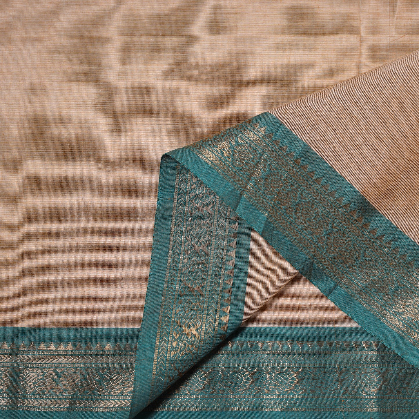 Beige - Kanchipuram Cotton Fabric with Zari Border 04