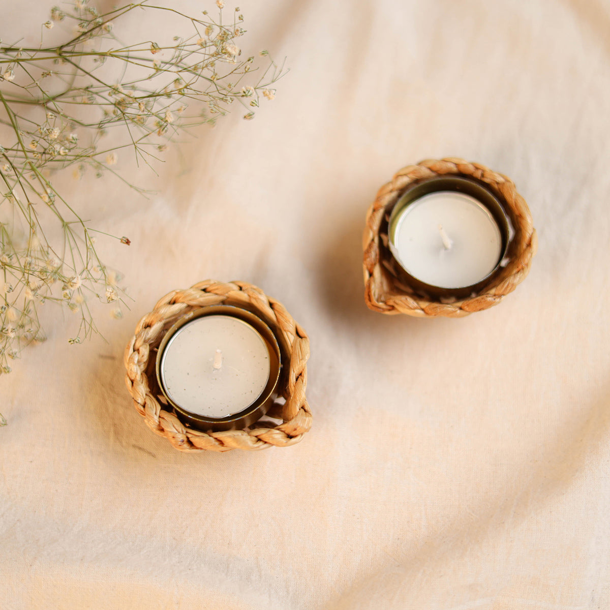 Greenkraft Handcrafted Banana Jali Diya Tealight Candle Holder (Small - Set of 2) 44