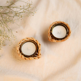 Greenkraft Handcrafted Banana Jali Diya Tealight Candle Holder (Small - Set of 2) 44