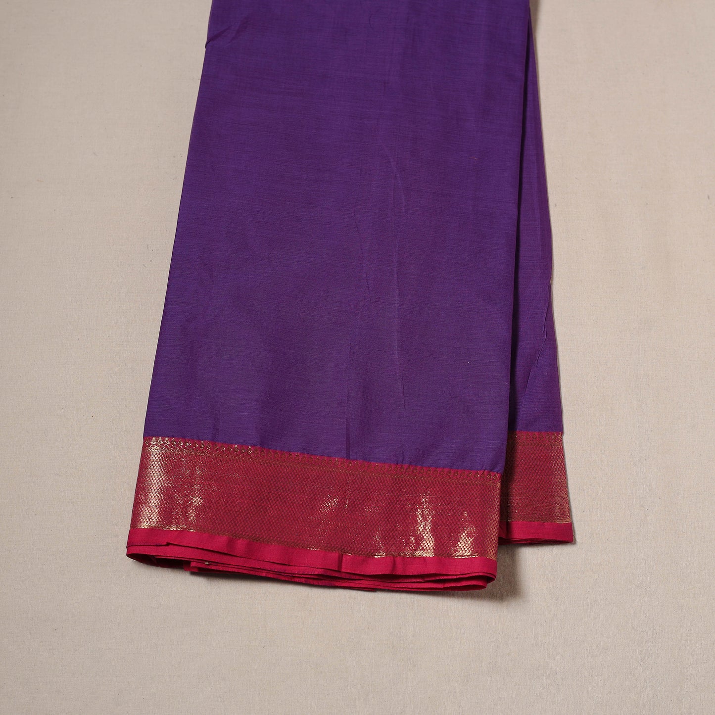 Purple - Kanchipuram Cotton Fabric with Zari Border 05