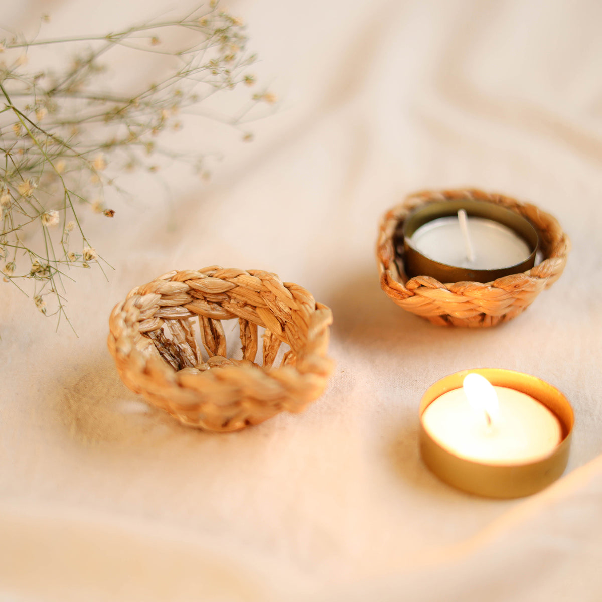 Greenkraft Handcrafted Banana Jali Diya Tealight Candle Holder (Small - Set of 2) 44