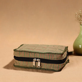 Green Handmade Cotton Jewelry Organizer Bag for Travel 