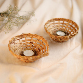 Greenkraft Handcrafted Banana Jali Diya Tealight Candle Holder (Large - Set of 2) 45