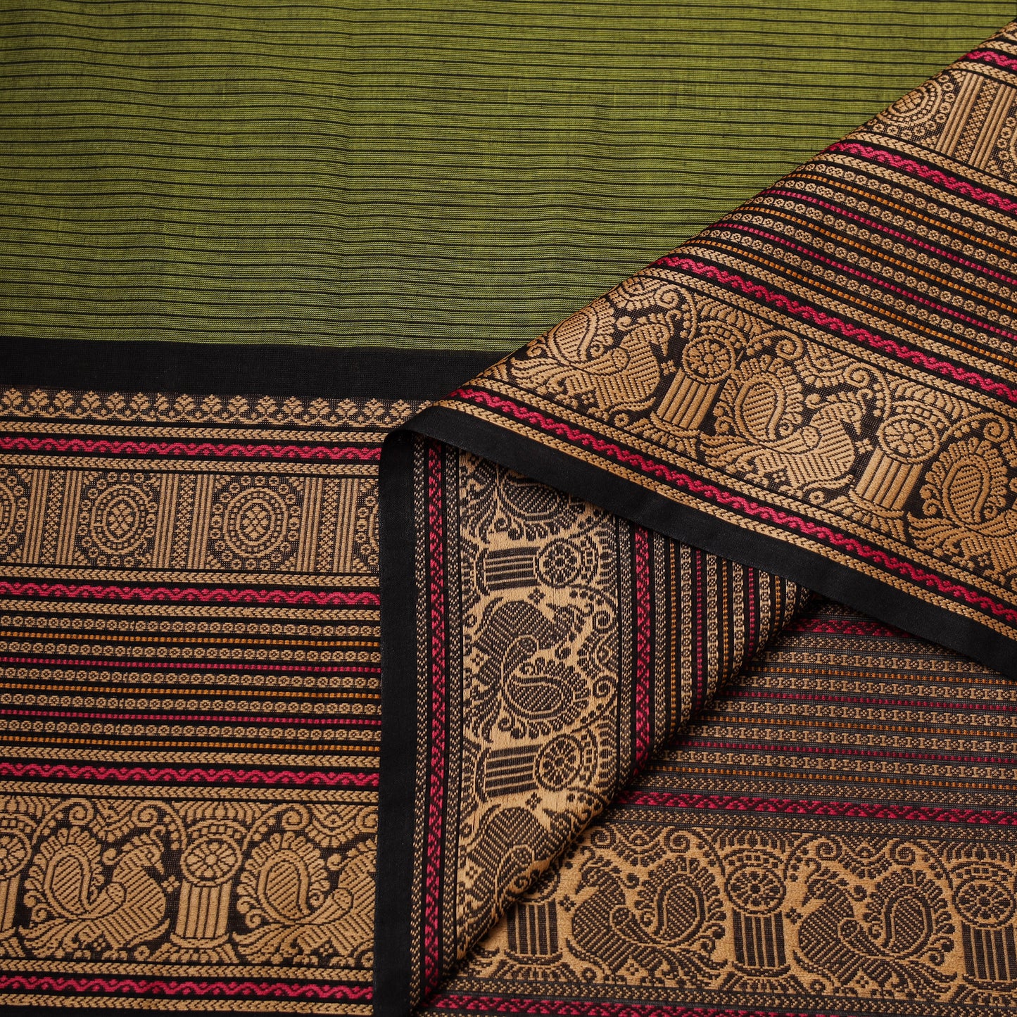 Green - Kanchipuram Cotton Fabric with Zari Border 06