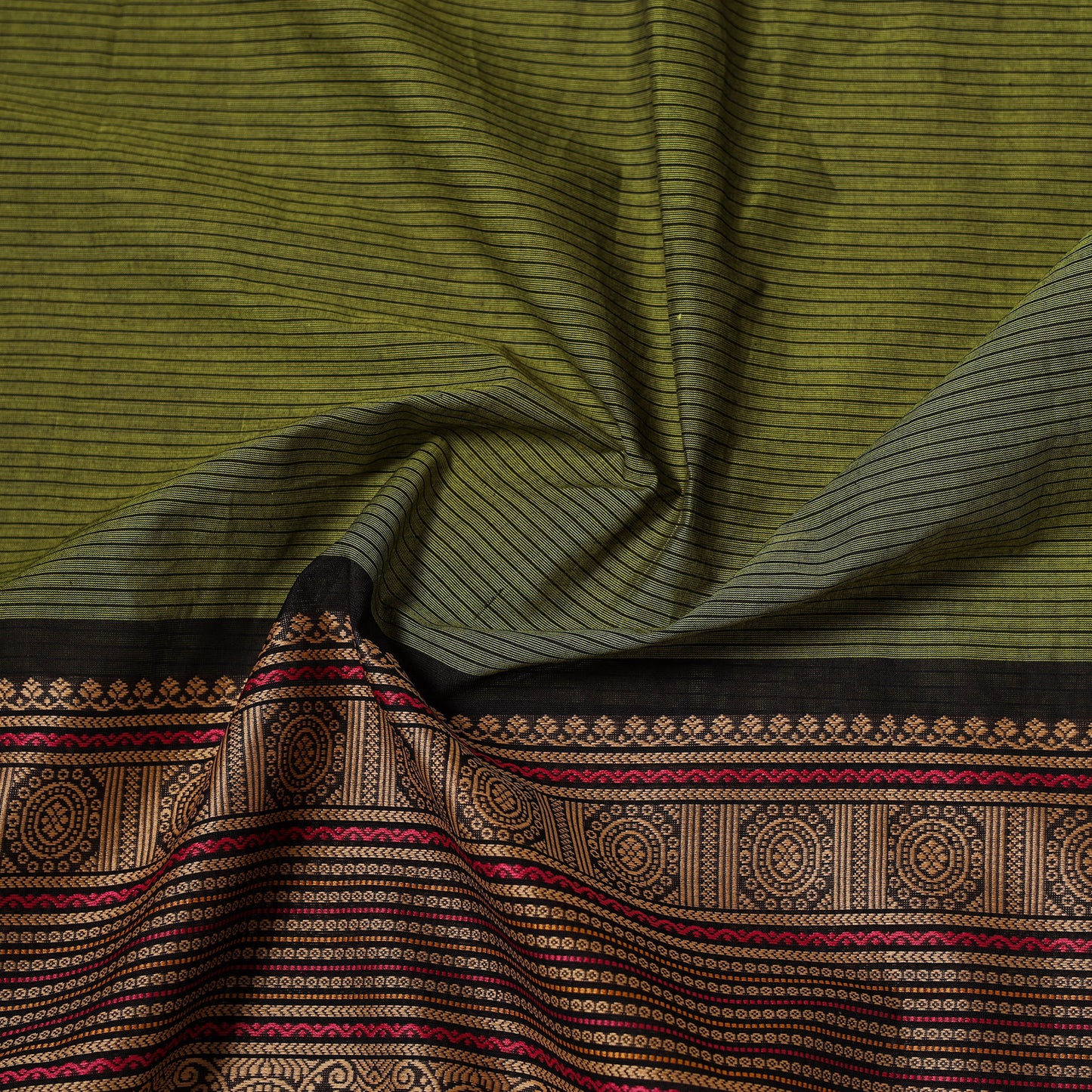 Green - Kanchipuram Cotton Fabric with Zari Border 06