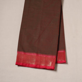 Brown - Kanchipuram Cotton Fabric with Zari Border 07