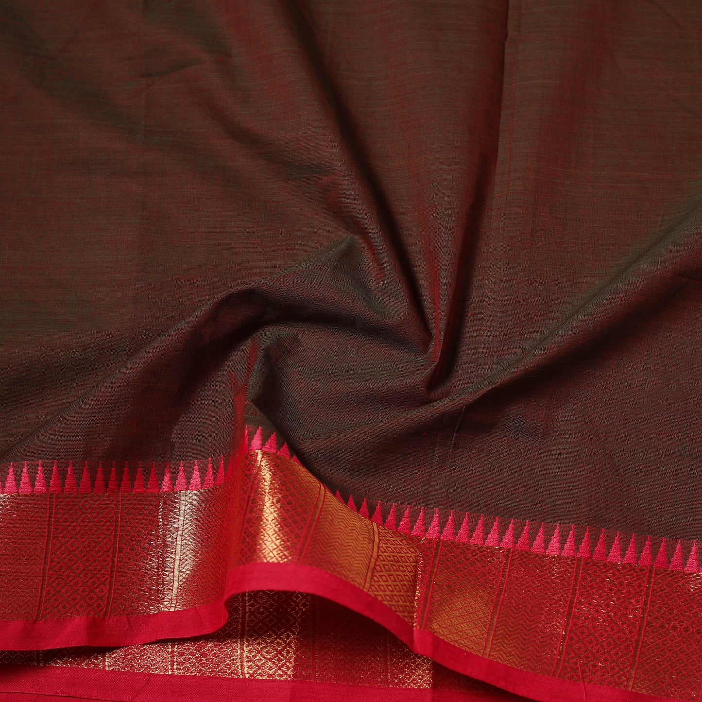 Brown - Kanchipuram Cotton Fabric with Zari Border 07
