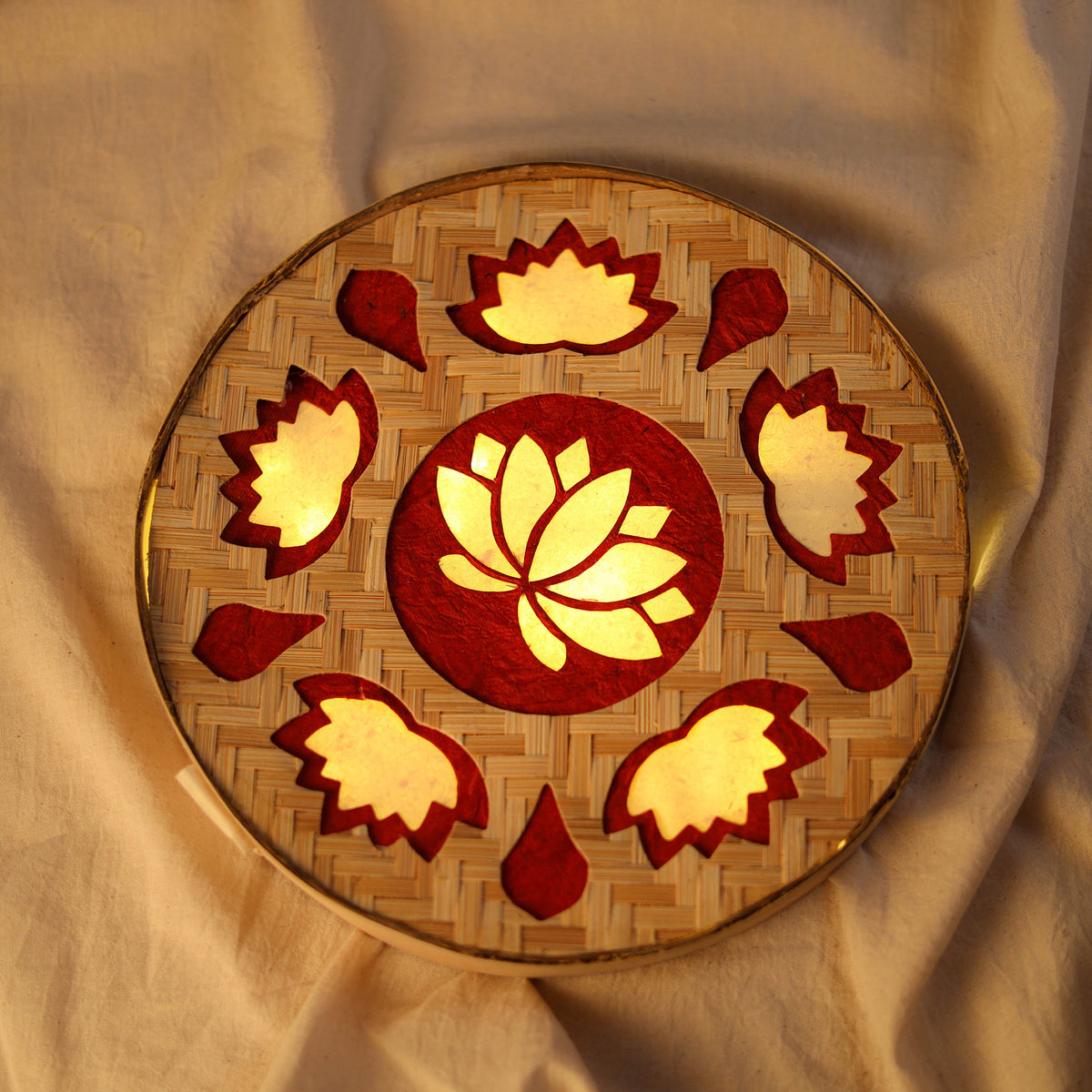 Greenkraft Lotus Handcrafted Bamboo Rangoli with Light for Home Decor 14