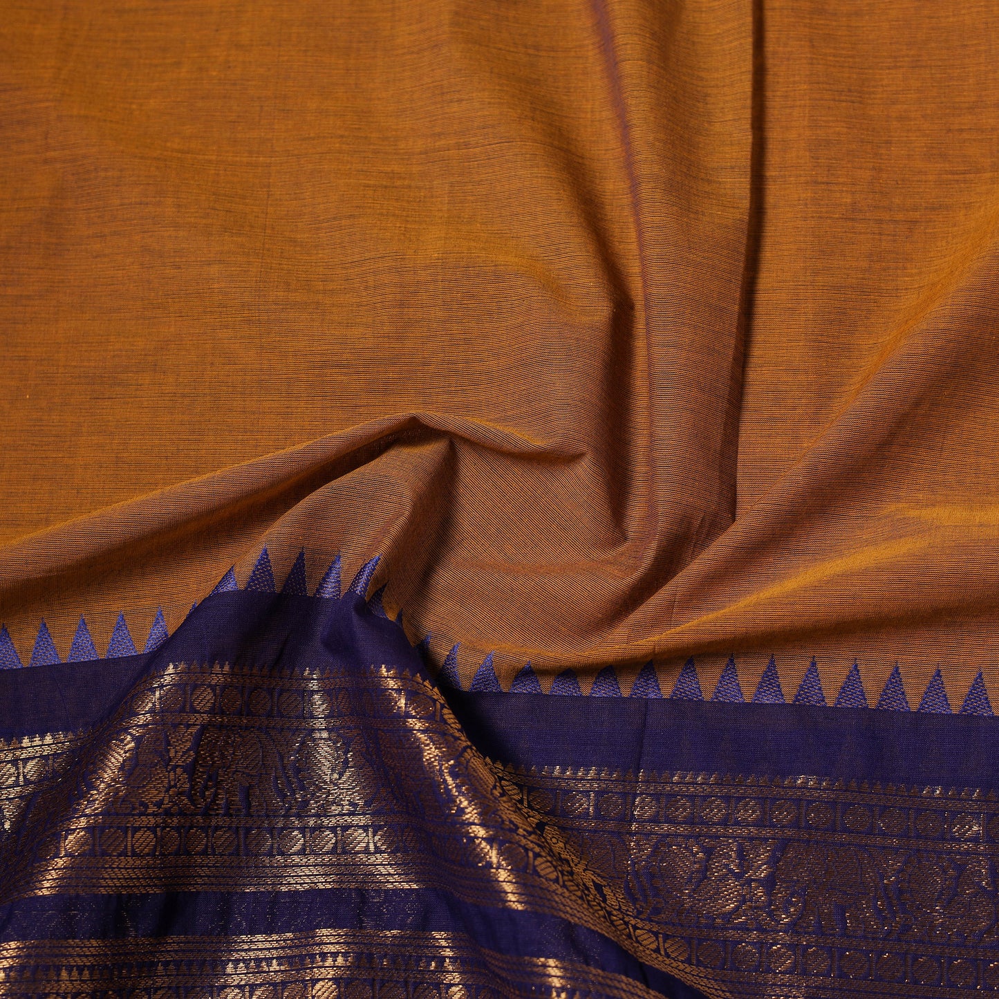Brown - Kanchipuram Cotton Fabric with Zari Border 10
