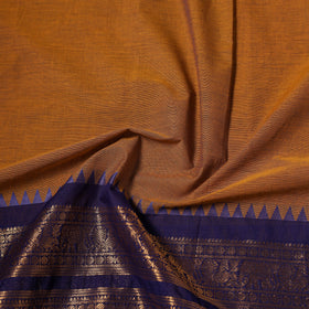 Brown - Kanchipuram Cotton Fabric with Zari Border 10