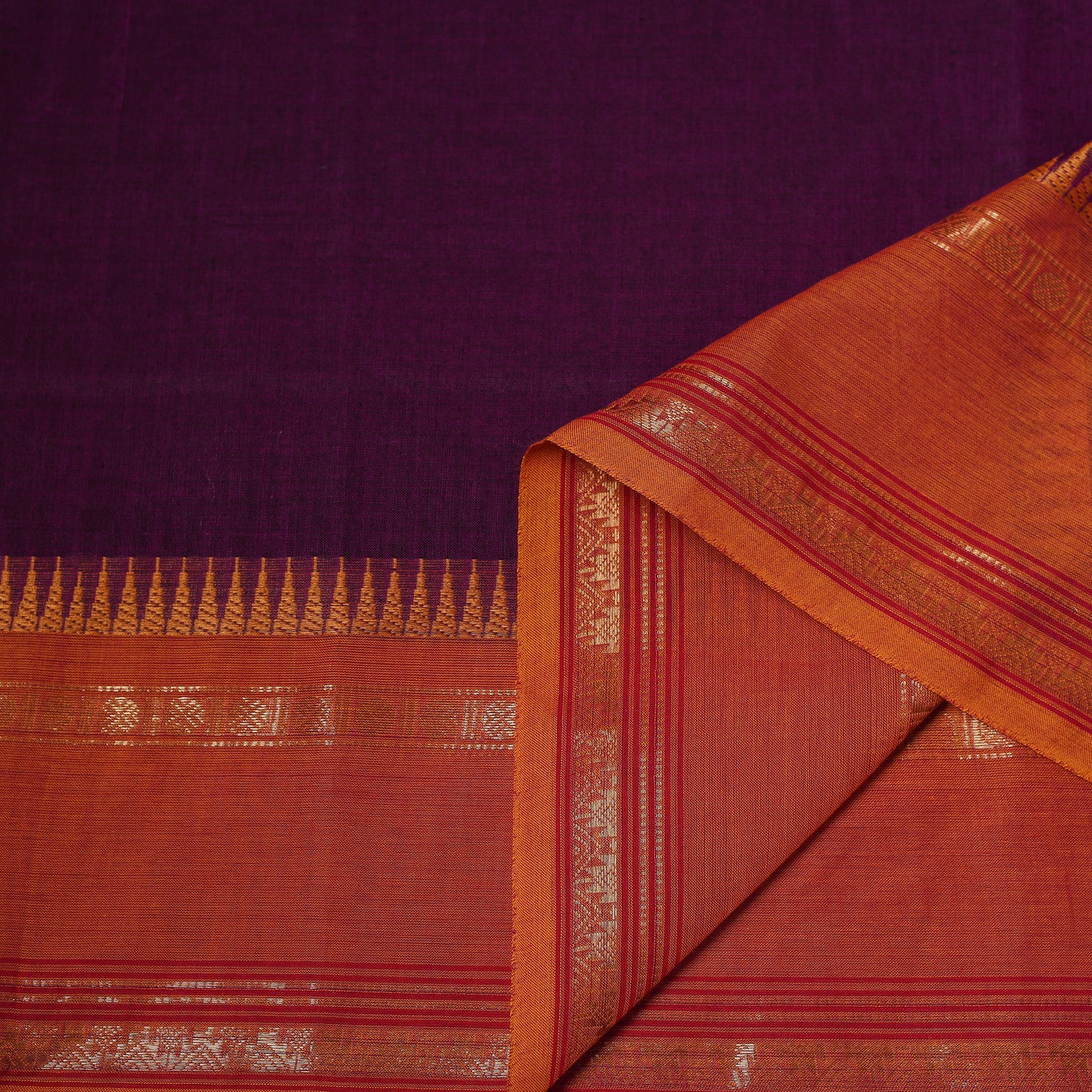 Purple - Kanchipuram Cotton Fabric with Zari Border 11