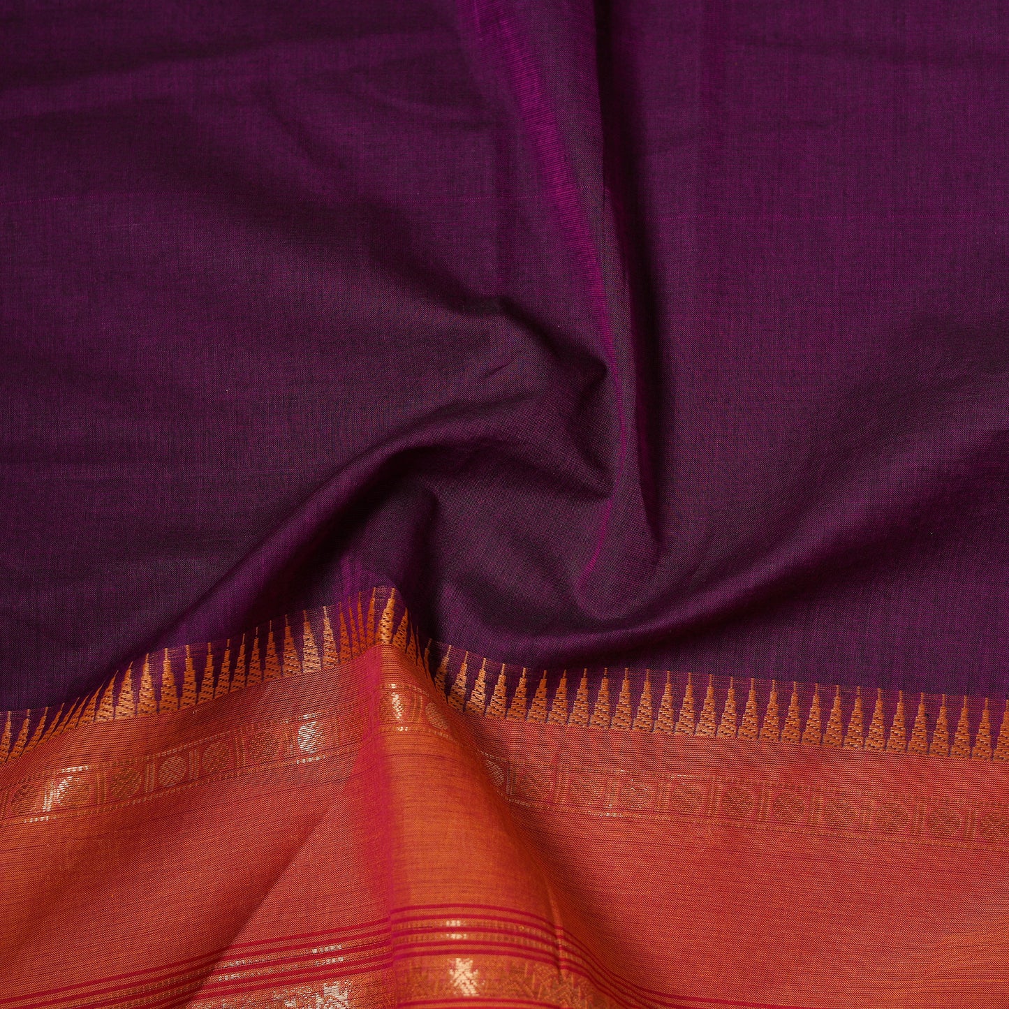 Purple - Kanchipuram Cotton Fabric with Zari Border 11