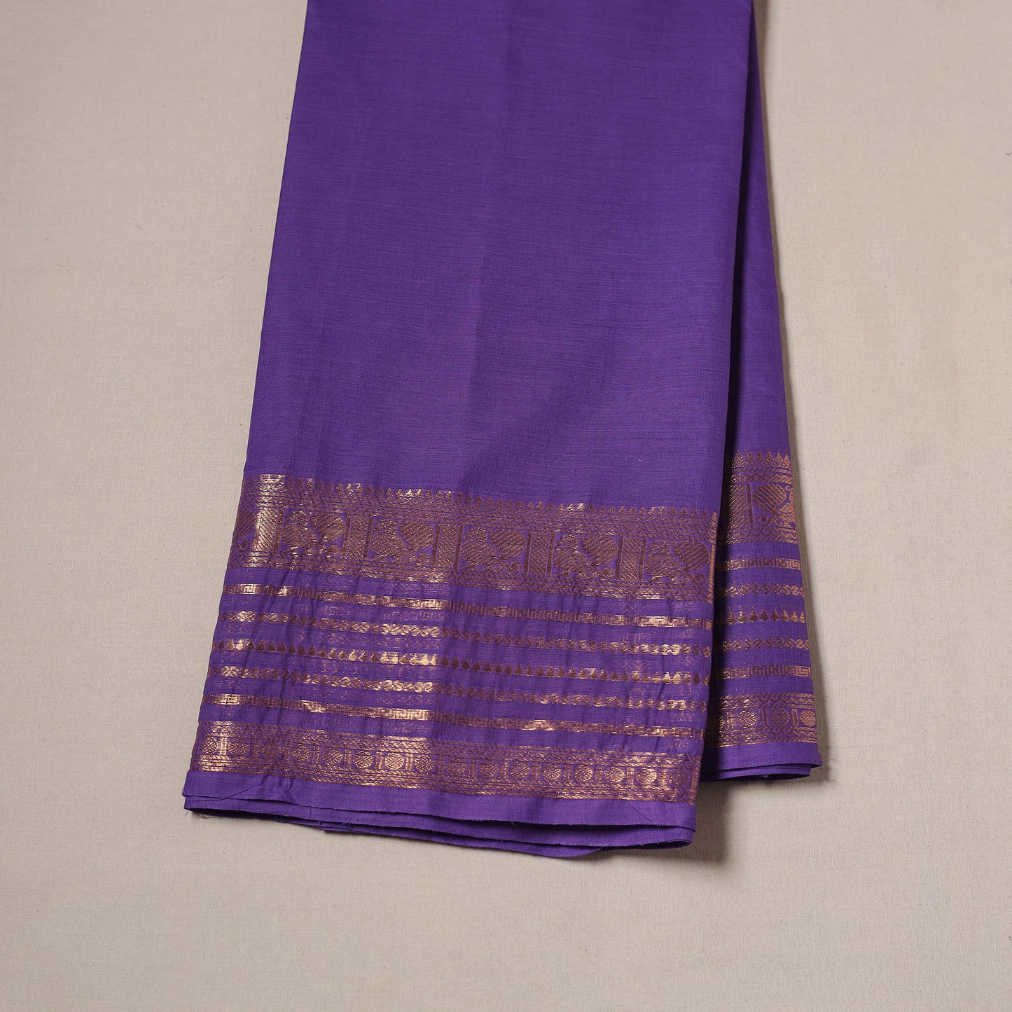 Purple - Kanchipuram Cotton Fabric with Zari Border 12