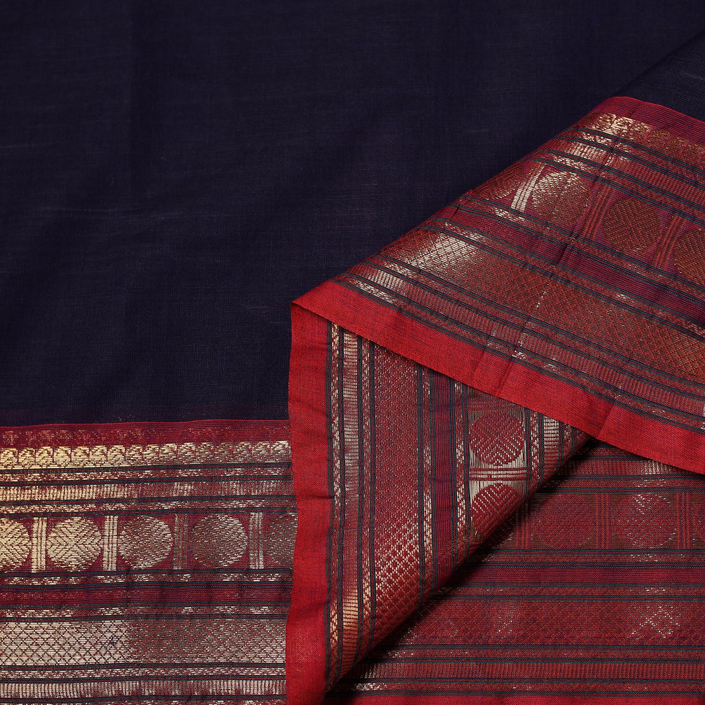 Blue - Kanchipuram Cotton Fabric with Zari Border 13