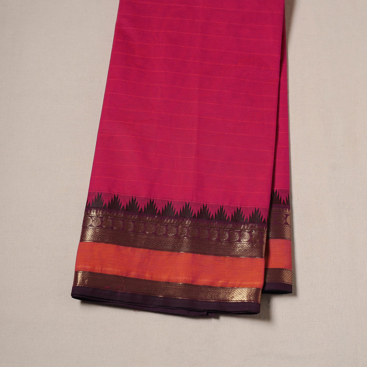 Pink - Kanchipuram Cotton Fabric with Zari Border 14