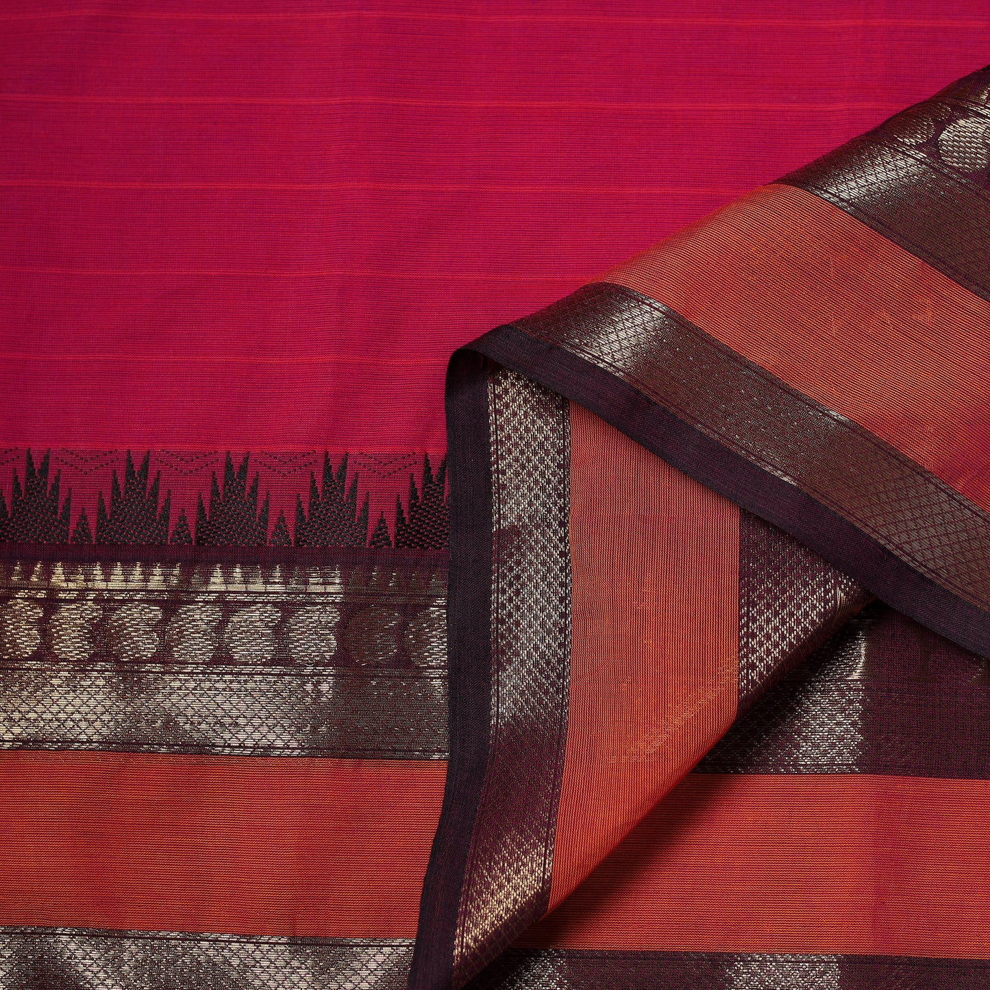 Pink - Kanchipuram Cotton Fabric with Zari Border 14