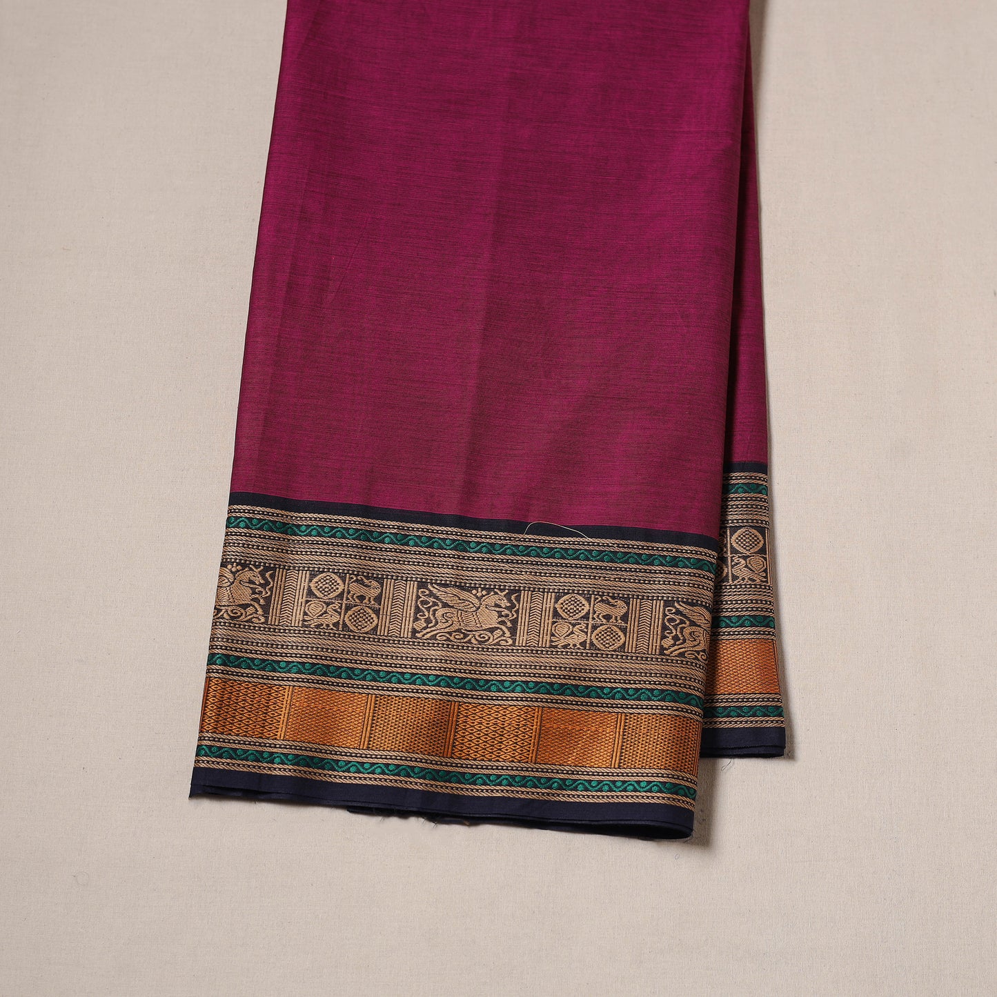 Purple - Kanchipuram Cotton Fabric with Zari Border 15