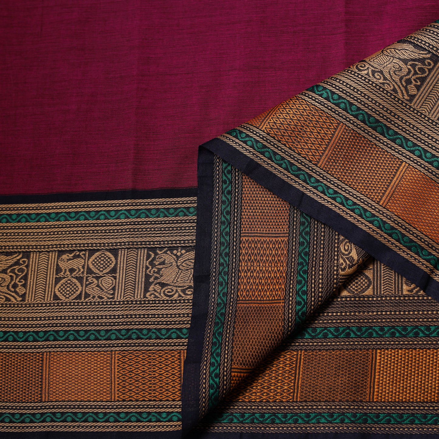 Purple - Kanchipuram Cotton Fabric with Zari Border 15