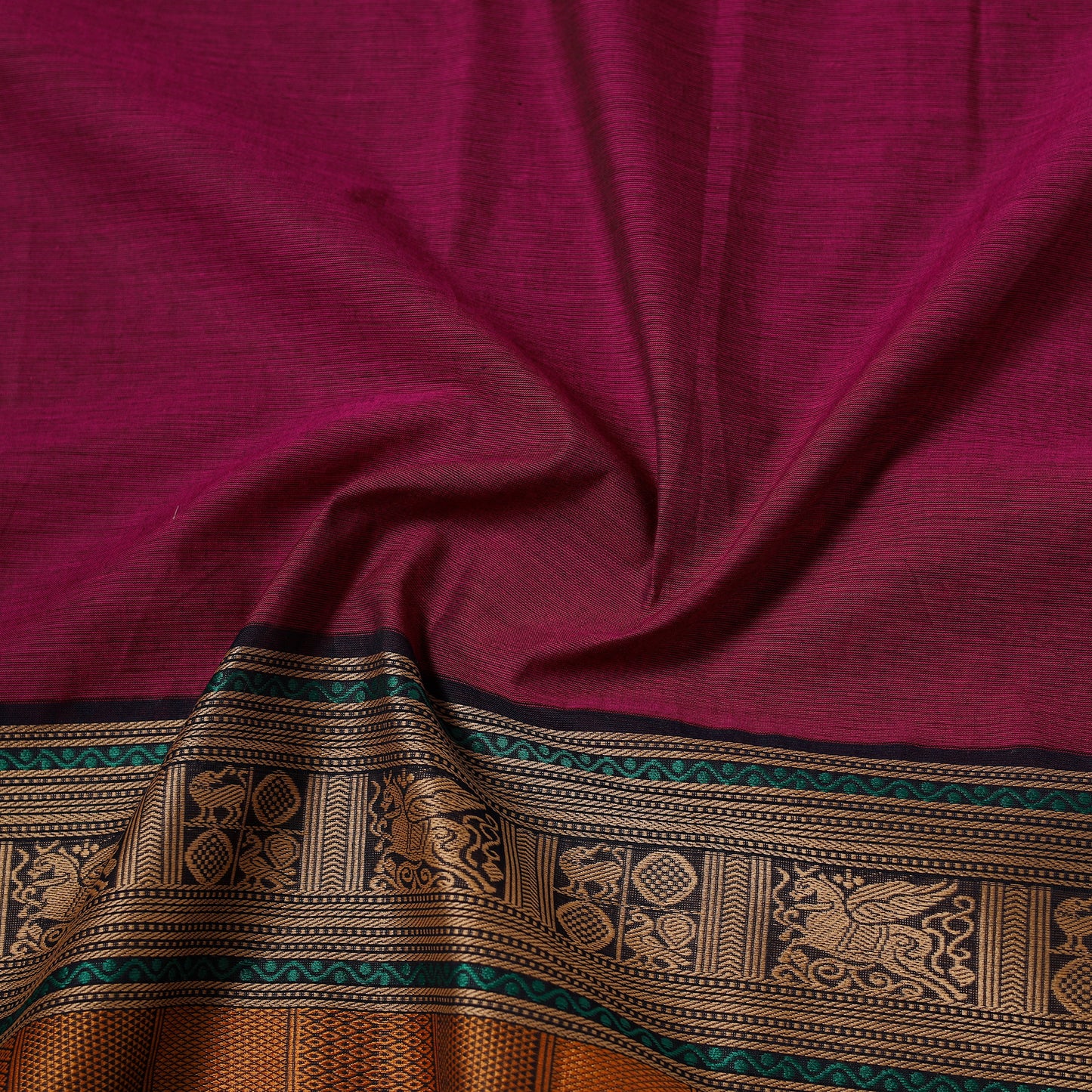 Purple - Kanchipuram Cotton Fabric with Zari Border 15