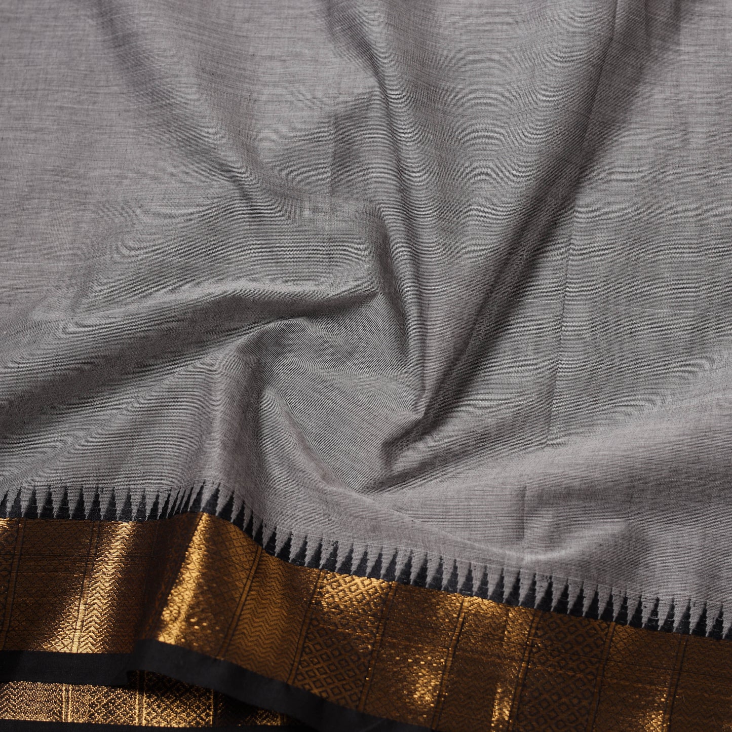 Grey - Kanchipuram Cotton Fabric with Zari Border 17