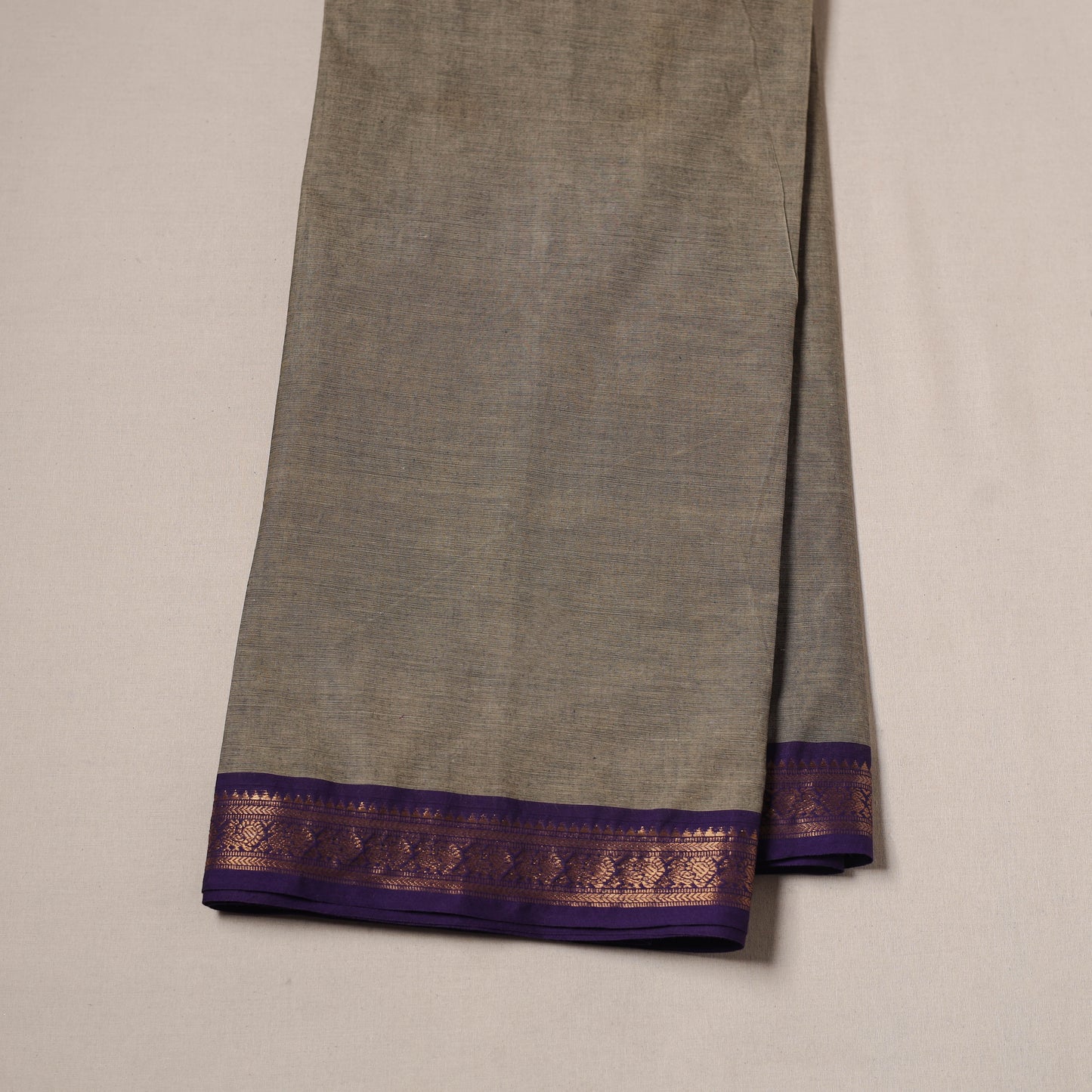 Brown - Kanchipuram Cotton Fabric with Zari Border 18