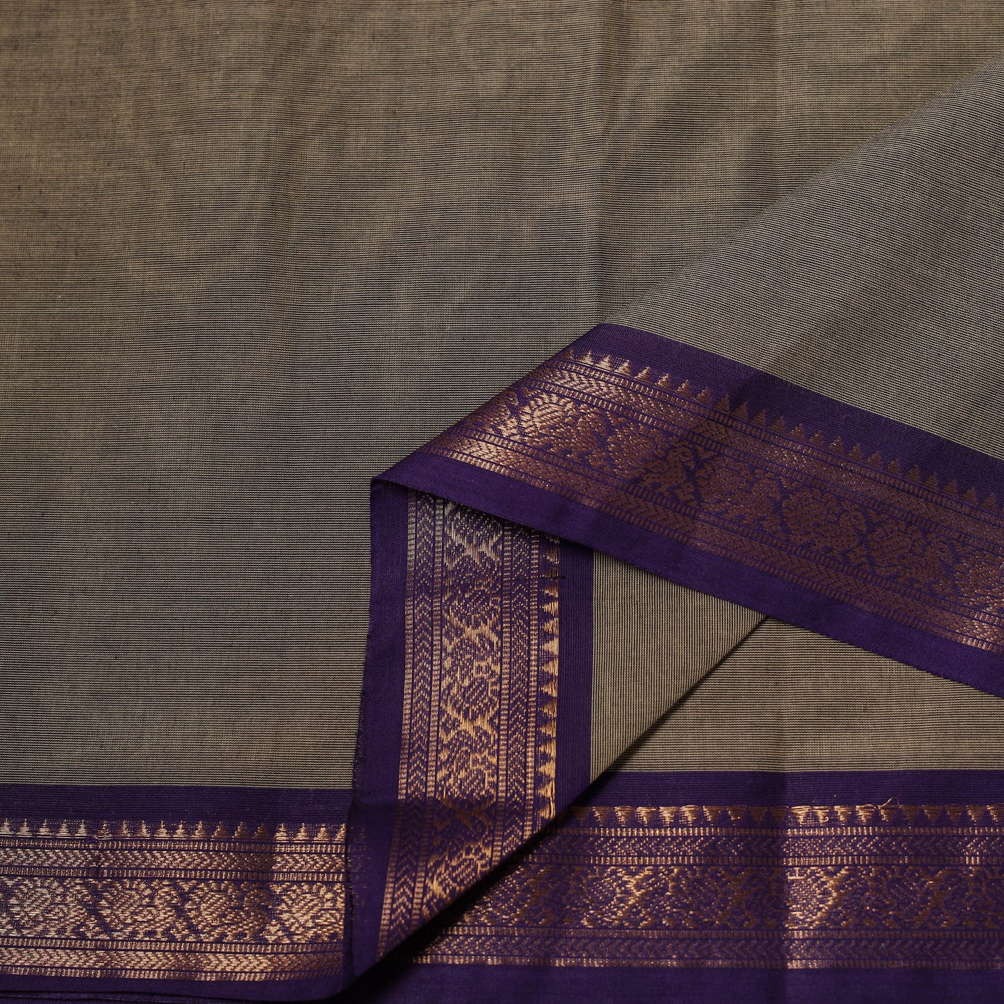 Brown - Kanchipuram Cotton Fabric with Zari Border 18