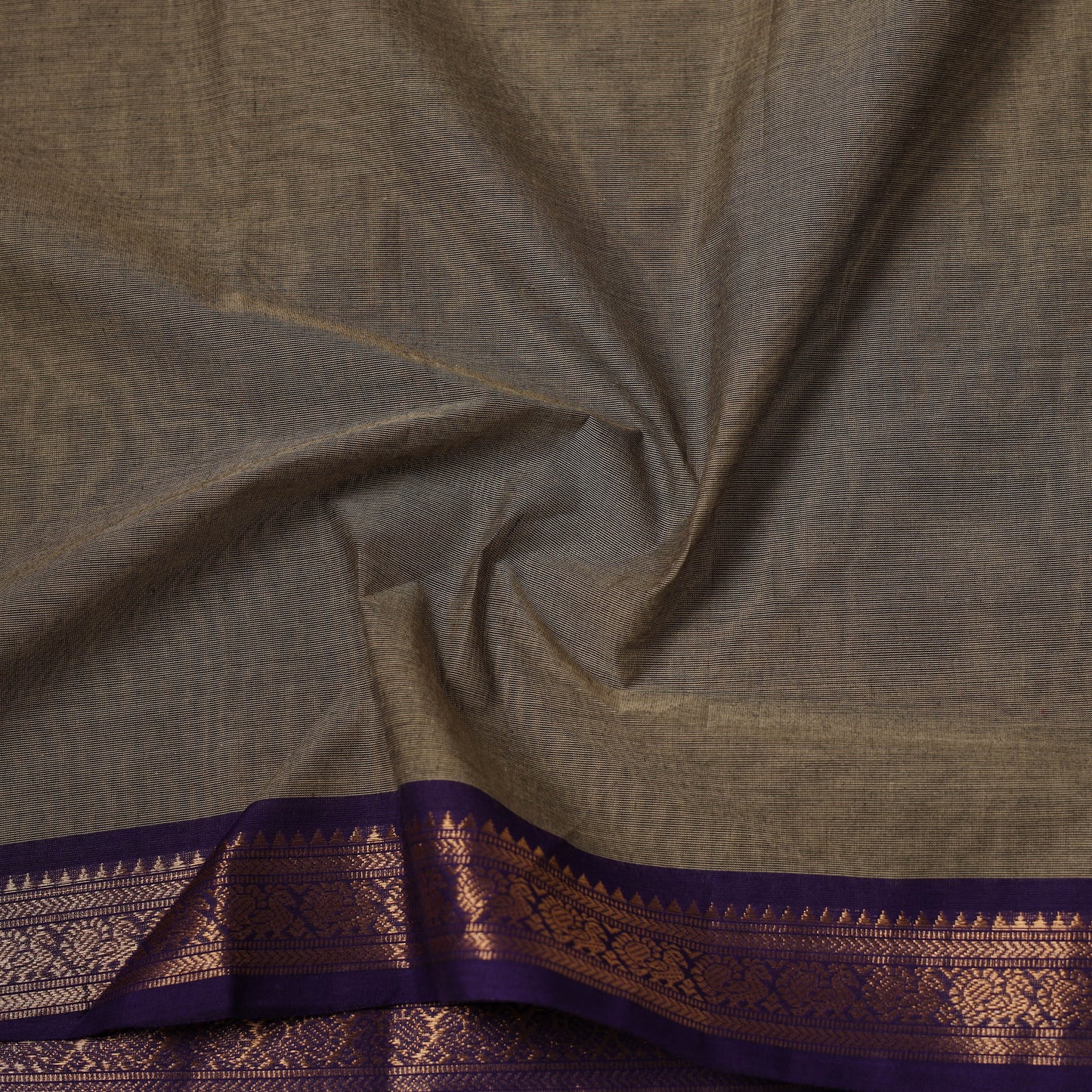 Brown - Kanchipuram Cotton Fabric with Zari Border 18