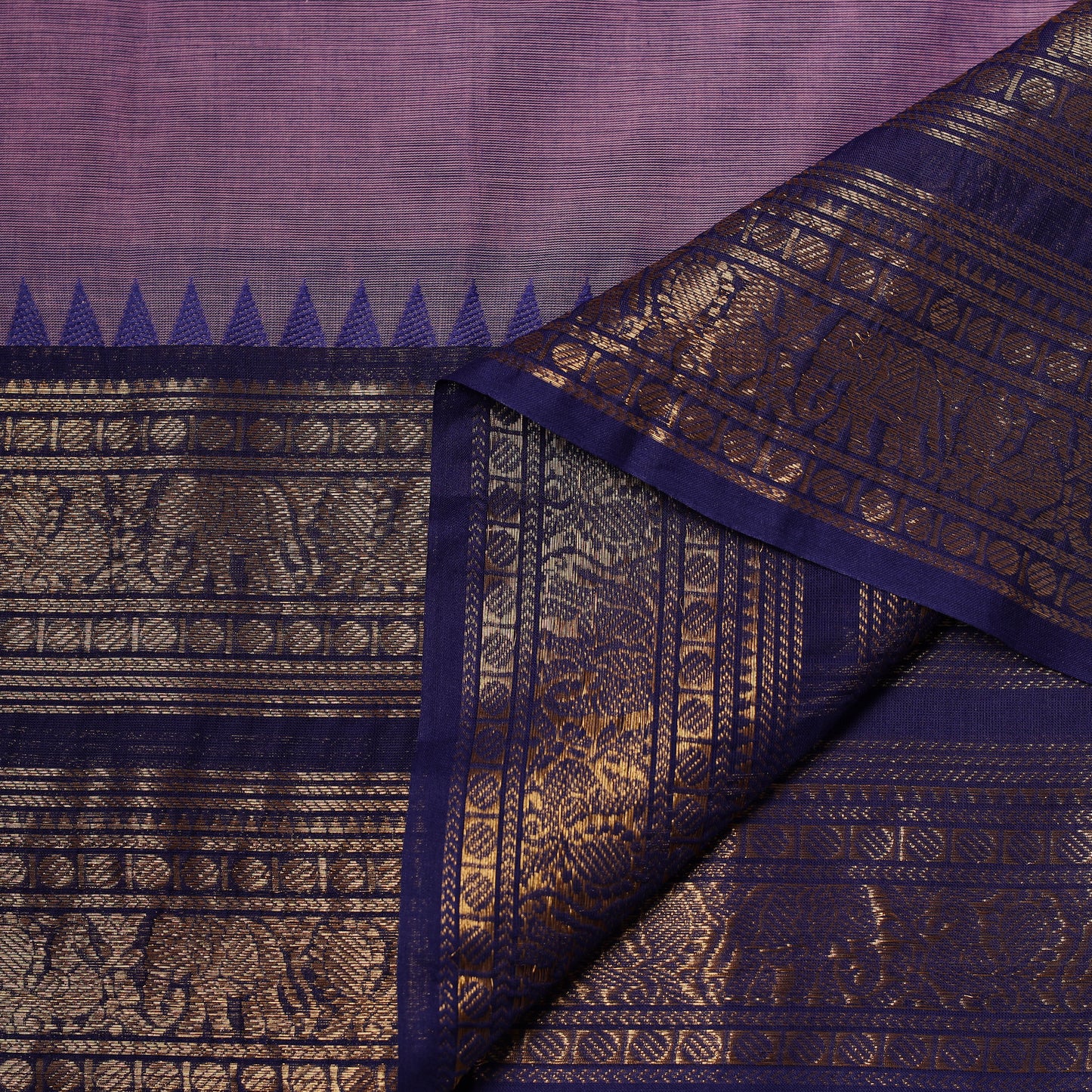 Purple - Kanchipuram Cotton Fabric with Zari Border 19