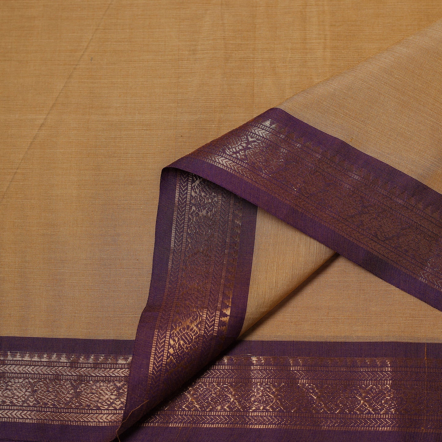 Beige - Kanchipuram Cotton Fabric with Zari Border 21