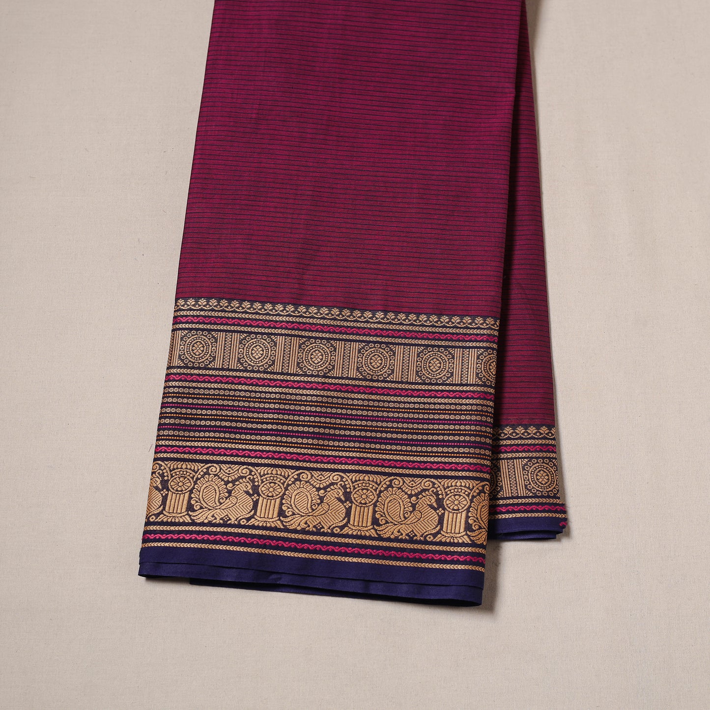 Purple - Kanchipuram Cotton Fabric with Zari Border 22