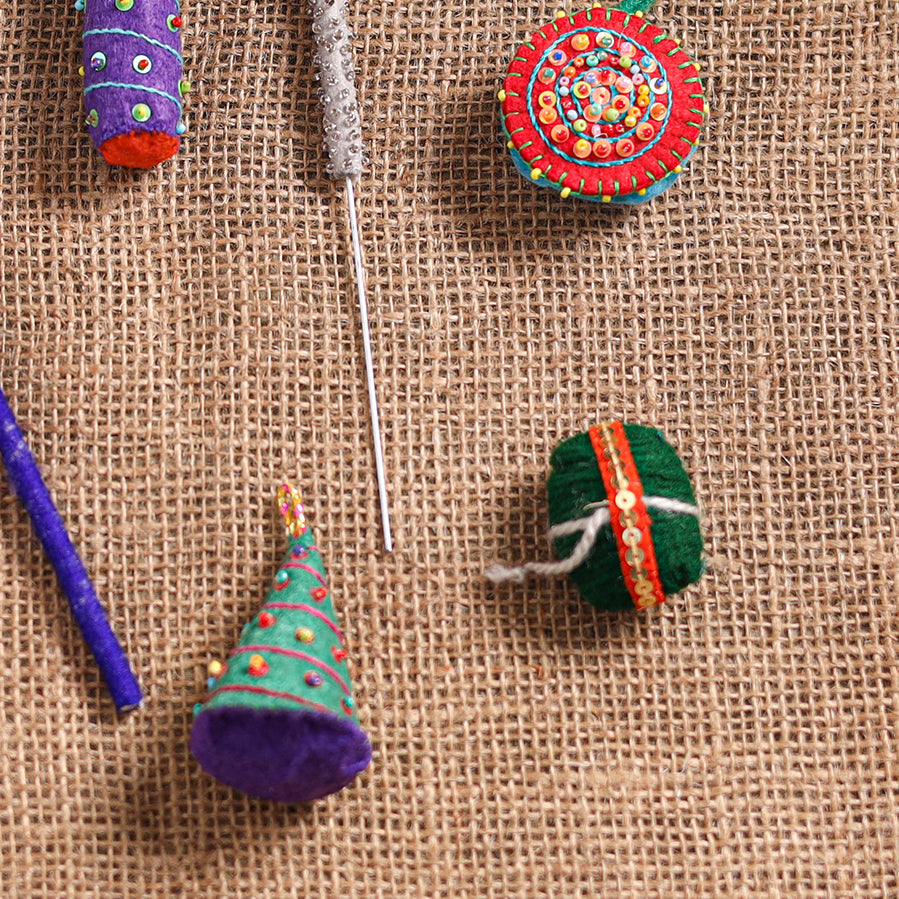 Diwali Special! Handmade Beadwork Felt Crackers (Set of 7 - Assorted) 30