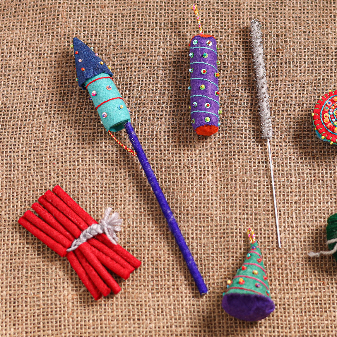 Diwali Special! Handmade Beadwork Felt Crackers (Set of 7 - Assorted) 30
