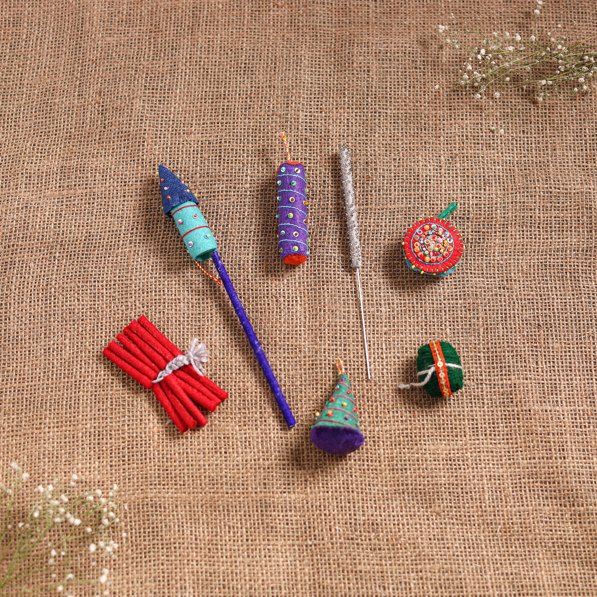 Diwali Special! Handmade Beadwork Felt Crackers (Set of 7 - Assorted) 30