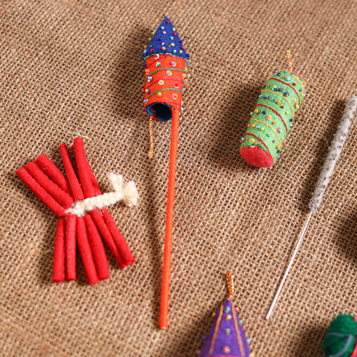 Diwali Special! Handmade Beadwork Felt Crackers (Set of 7 - Assorted) 31