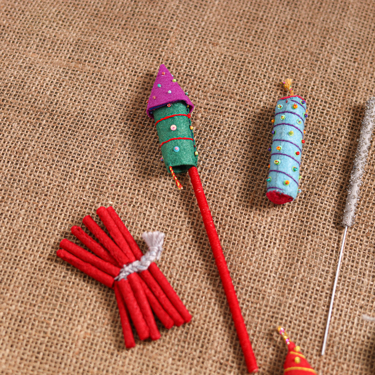 Diwali Special! Handmade Beadwork Felt Crackers (Set of 7 - Assorted) 32