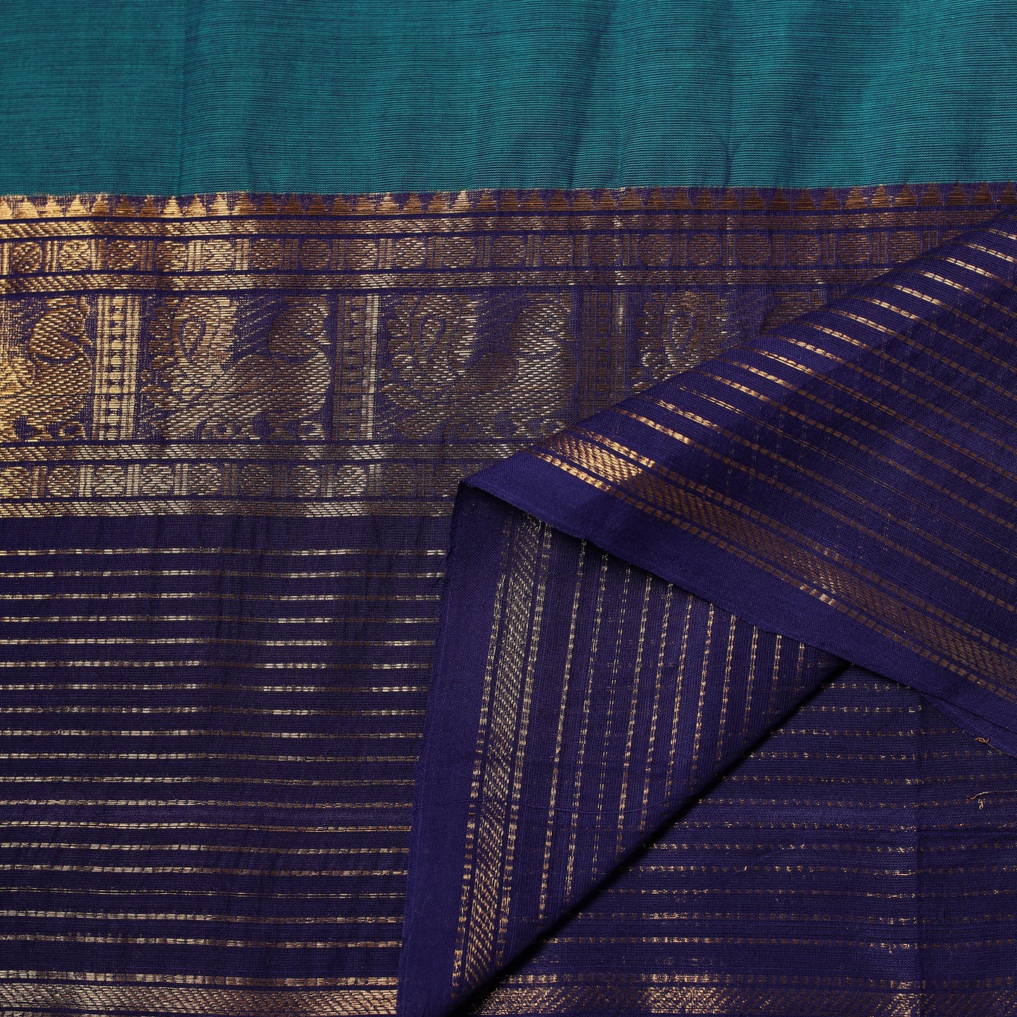 Blue - Kanchipuram Cotton Fabric with Zari Border 25