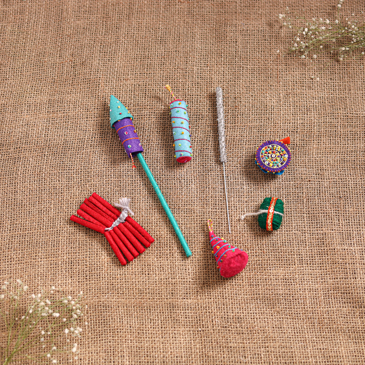 Diwali Special! Handmade Beadwork Felt Crackers (Set of 7 - Assorted) 34