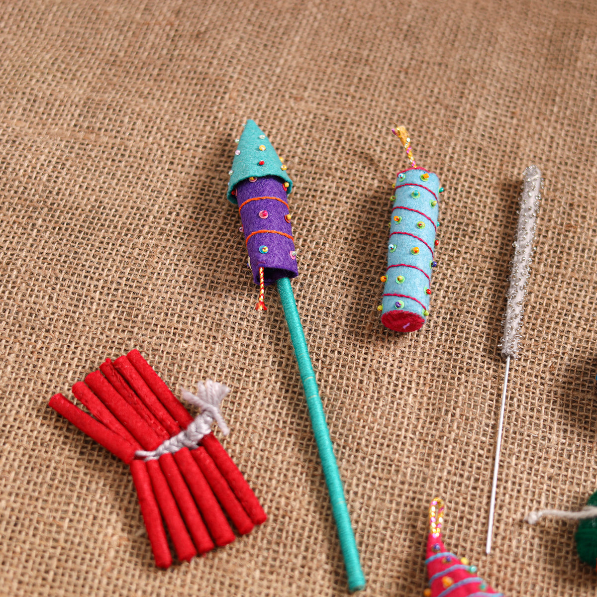 Diwali Special! Handmade Beadwork Felt Crackers (Set of 7 - Assorted) 34
