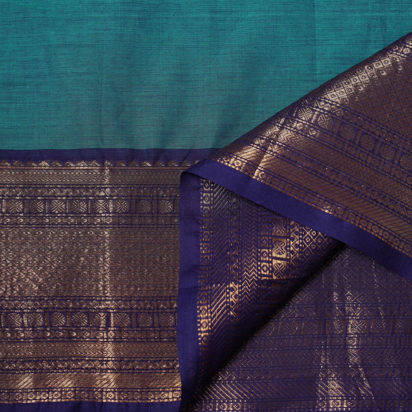 Blue - Kanchipuram Cotton Fabric with Zari Border 26