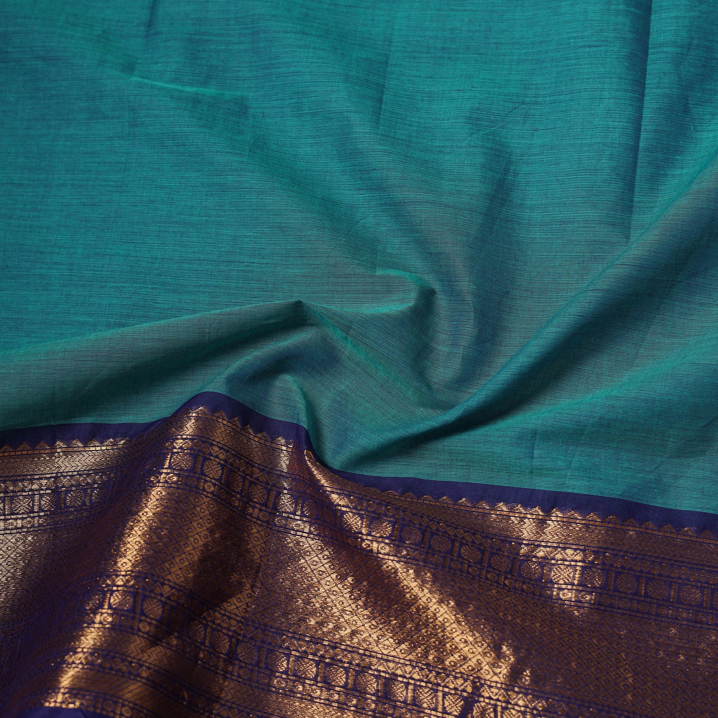 Blue - Kanchipuram Cotton Fabric with Zari Border 26
