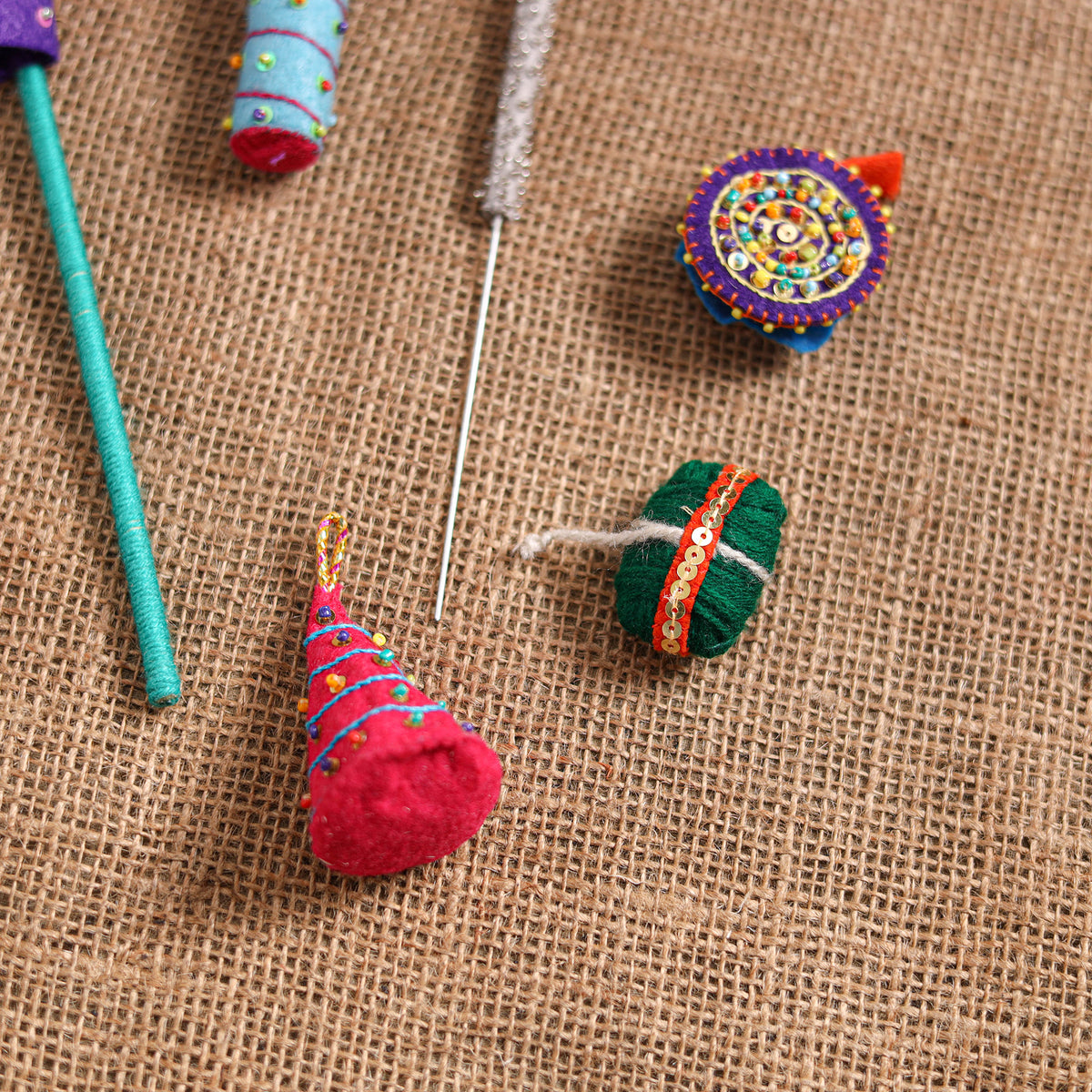 Diwali Special! Handmade Beadwork Felt Crackers (Set of 7 - Assorted) 34