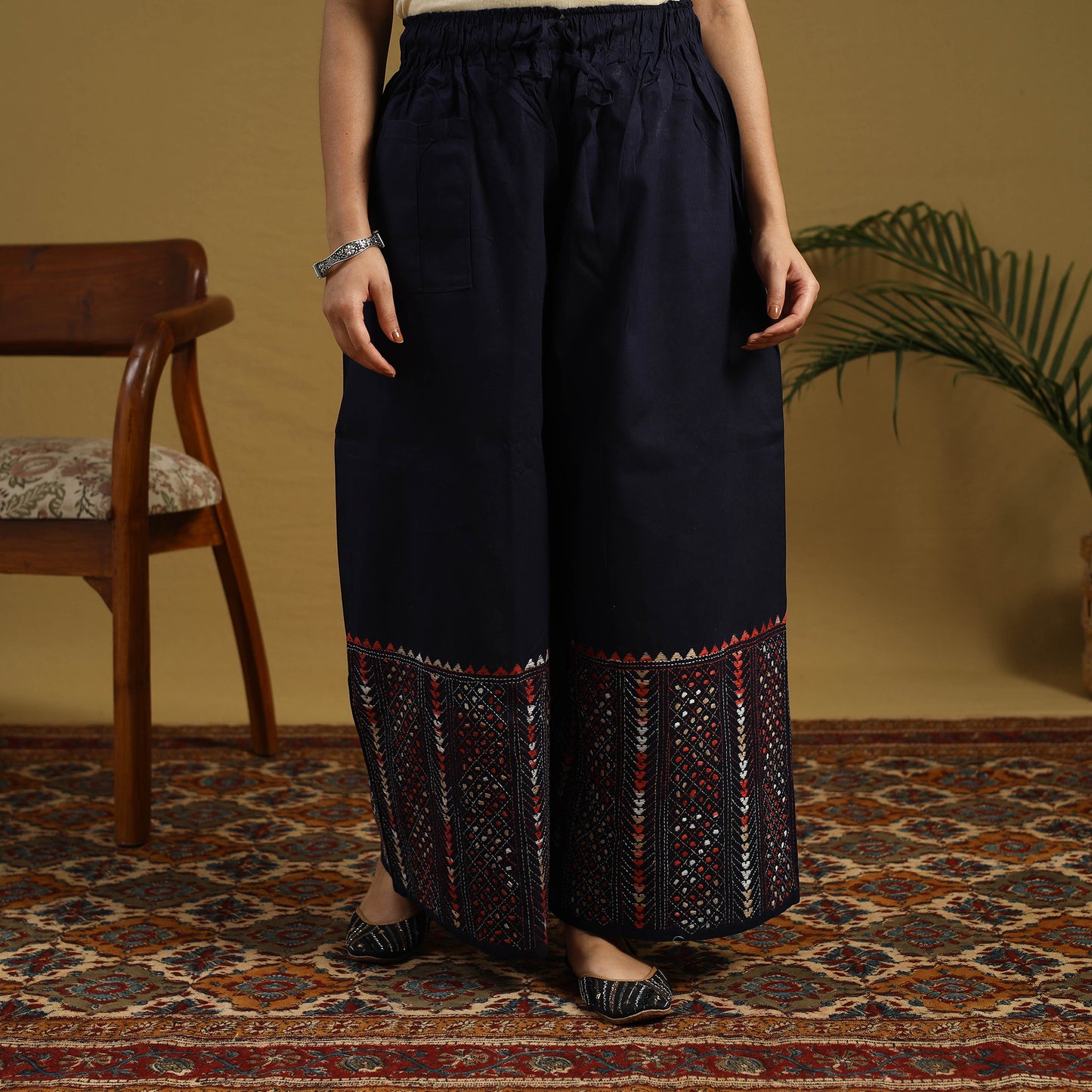 Buy Cotton Bengal Kantha Hand Embroidery Palazzo