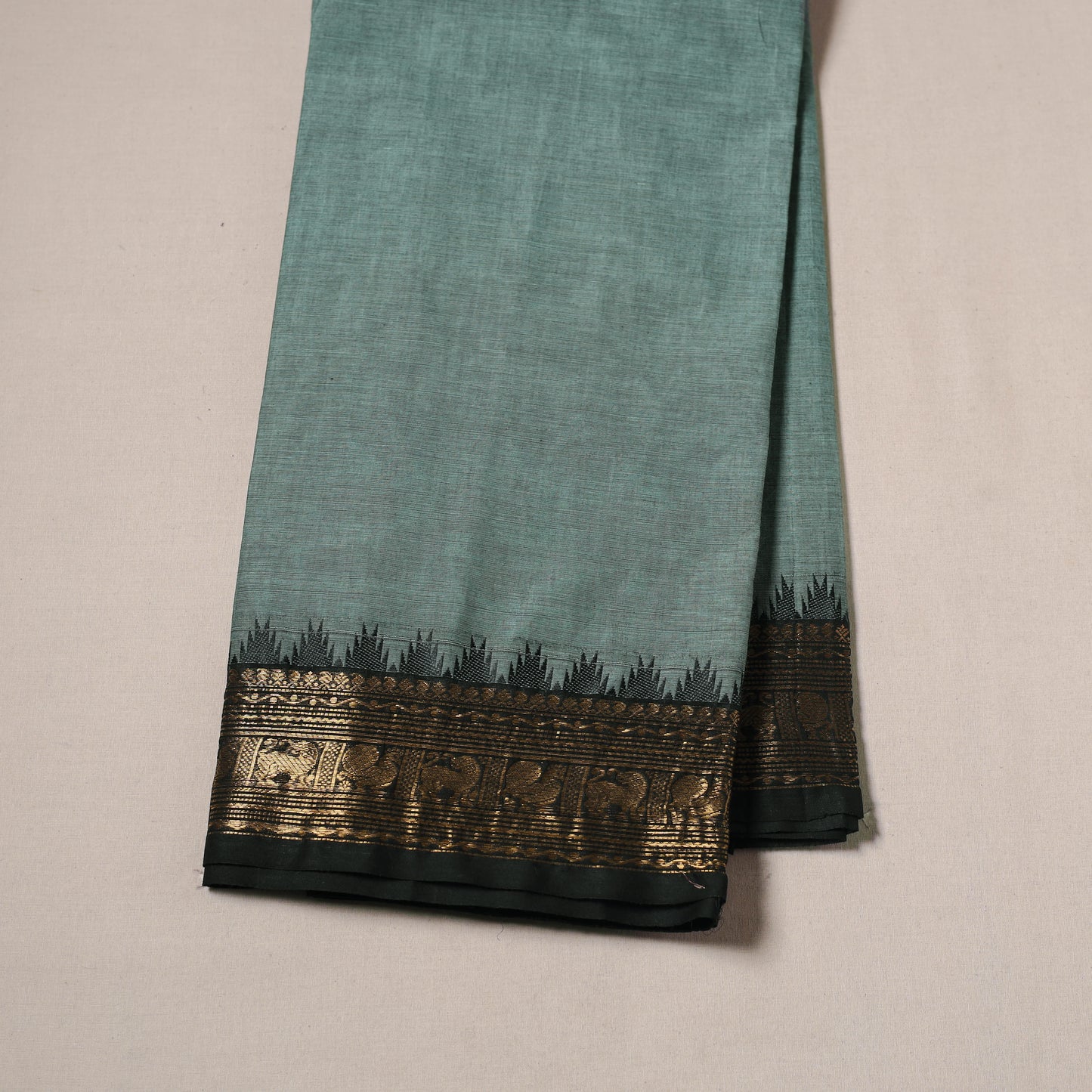 Green - Kanchipuram Cotton Fabric with Zari Border 27