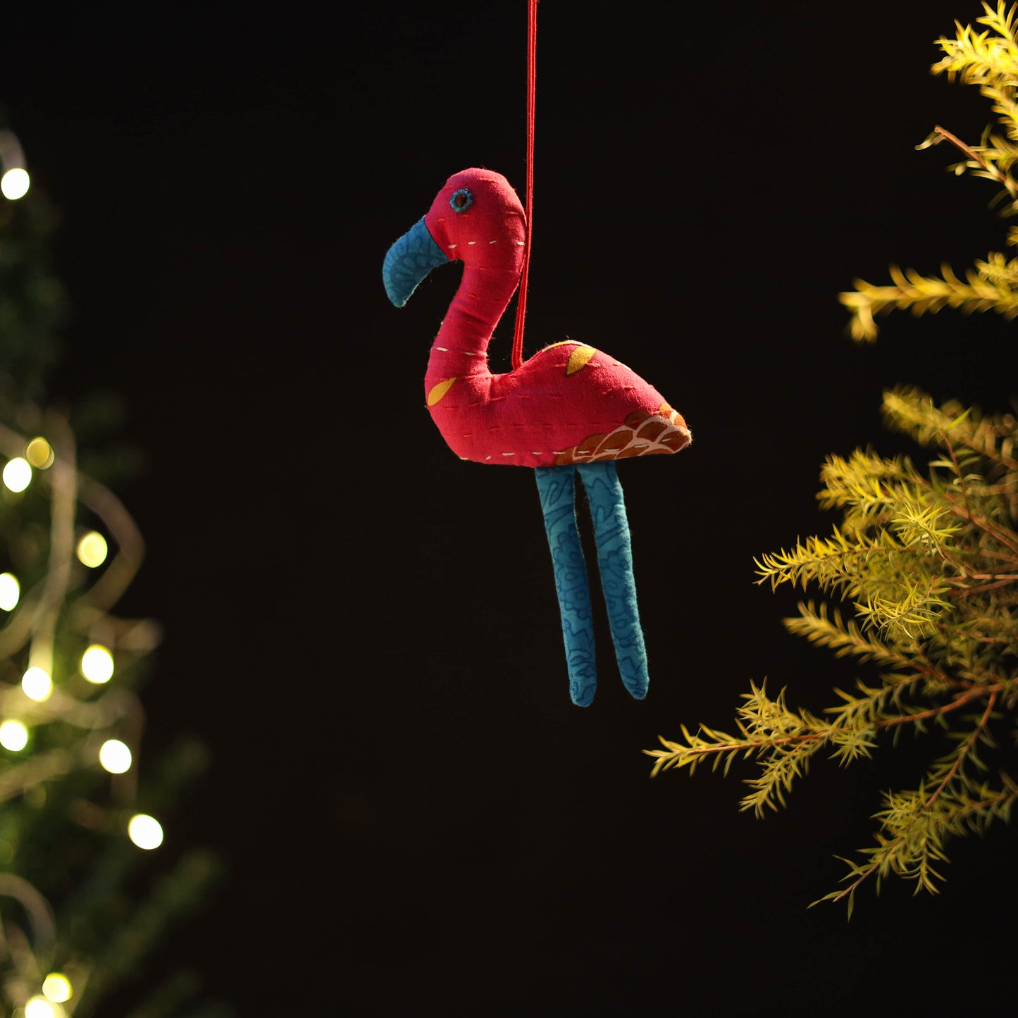 Flamingo - Handcrafted Kantha Stuffed Christmas Ornament 46