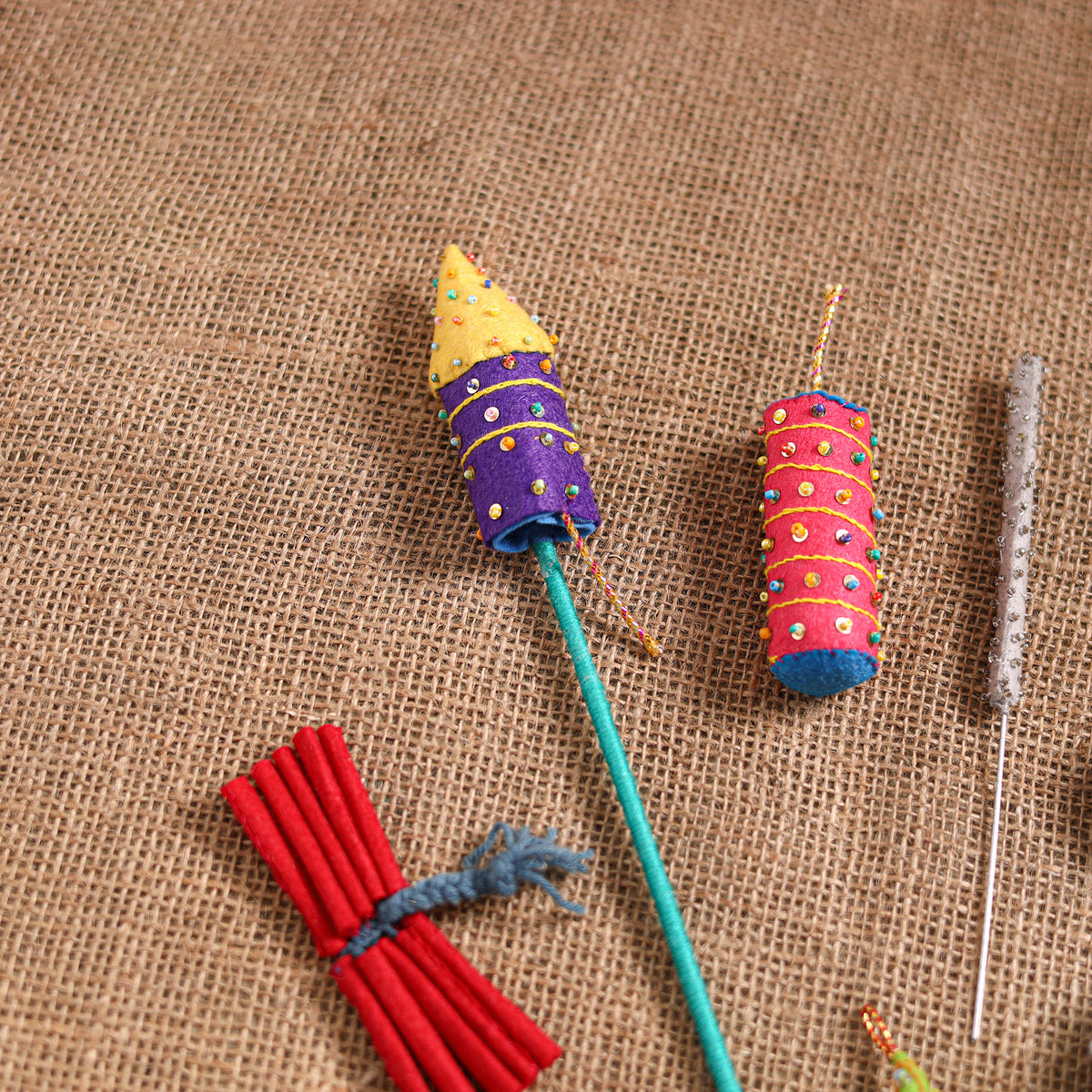 Diwali Special! Handmade Beadwork Felt Crackers (Set of 7 - Assorted) 36