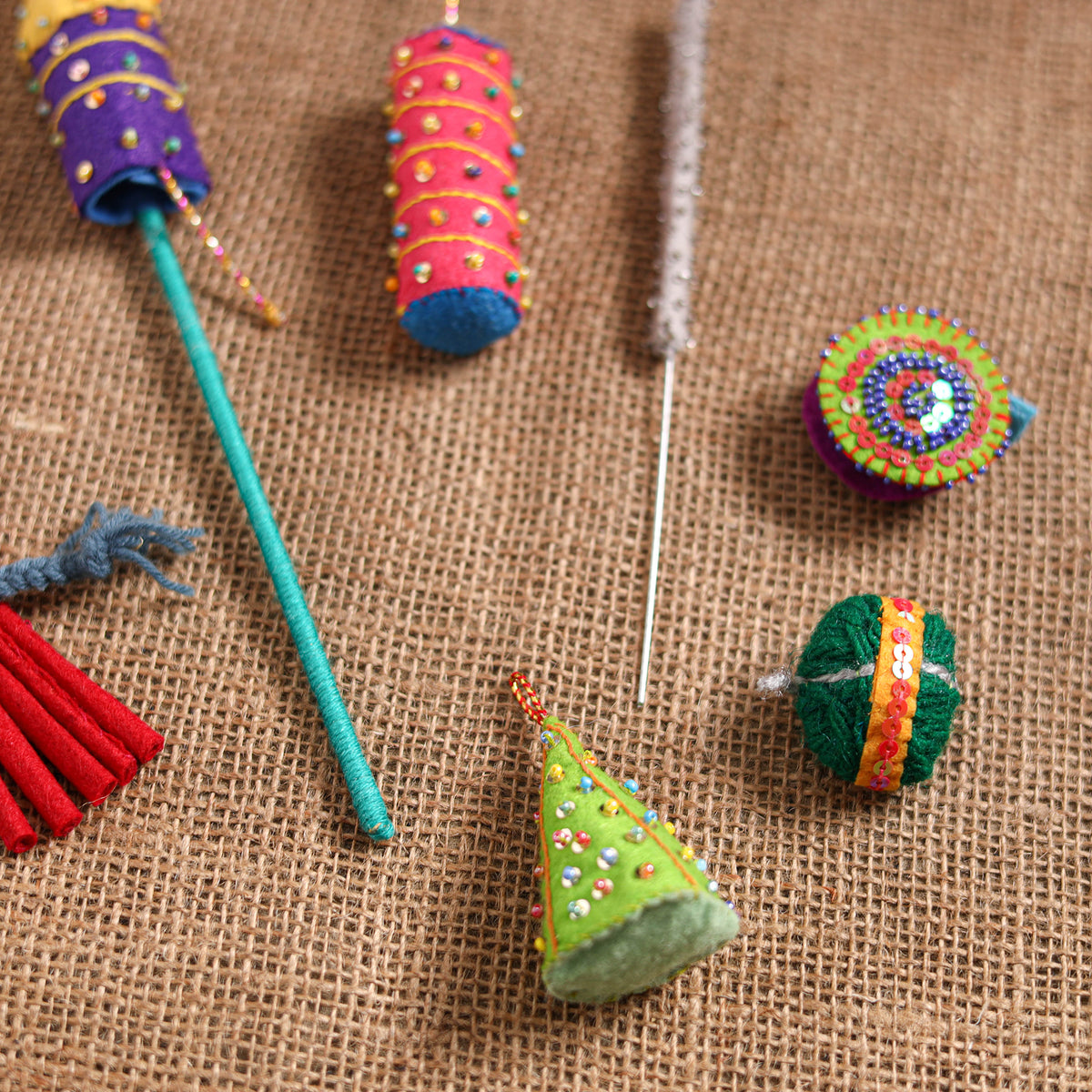 Diwali Special! Handmade Beadwork Felt Crackers (Set of 7 - Assorted) 36