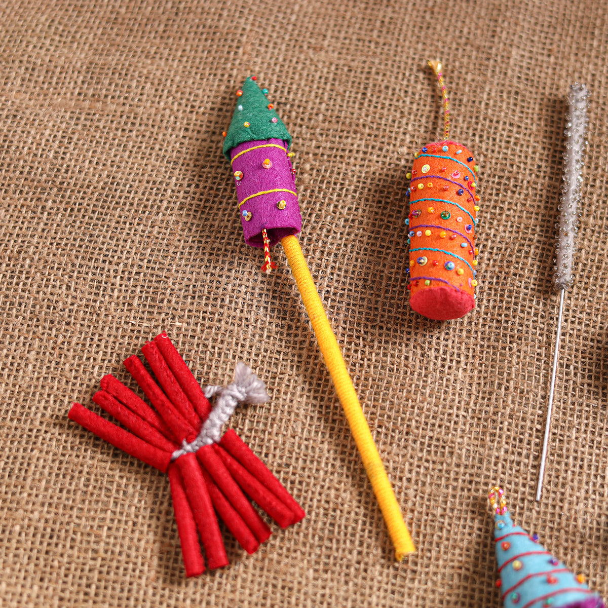 Diwali Special! Handmade Beadwork Felt Crackers (Set of 7 - Assorted) 37