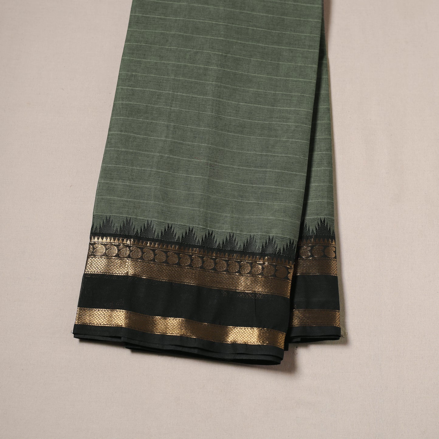 Green - Kanchipuram Cotton Fabric with Zari Border 28